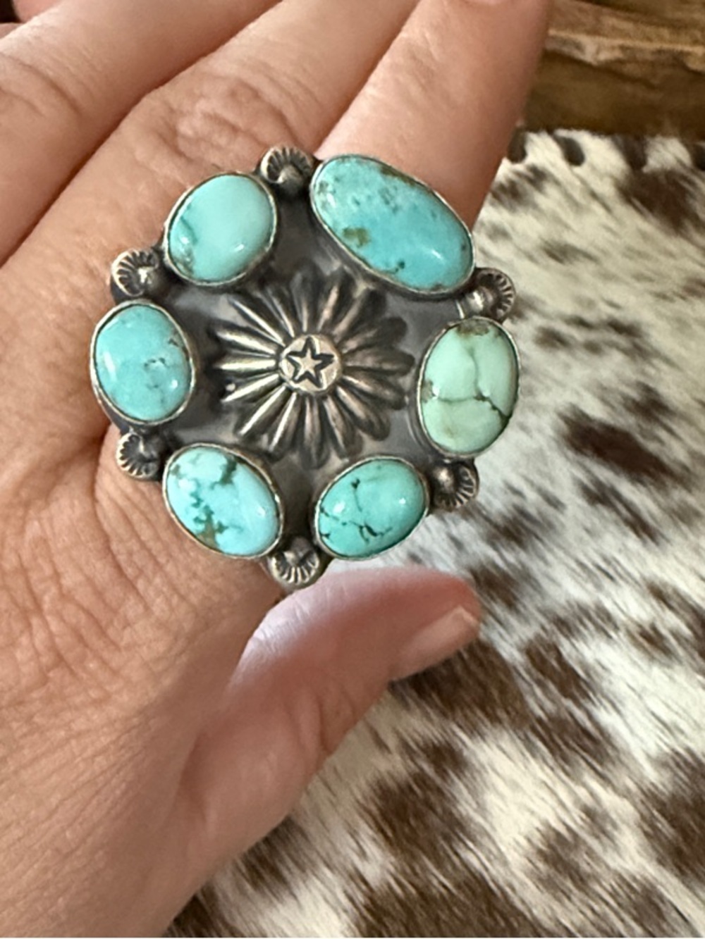 Beautiful turquoise & silver 6 stone ring - Picture 6 of 10